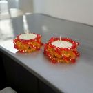 red yellow crystal beaded tealight candle holder