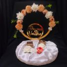 Personalized Engagement Ring Platter With Acrylic Name Of Groom And Bride - beige and white flowers with LED