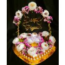 Heart shaped floral engagement ring platter - personalized with acrylic names of bride and groom