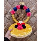 personalized engagement ring platter with diamond shape arch and name of bride and groom in acrylic letters