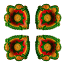 Floral Decorative Clay Diya for Diwali - Metallic Green