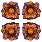 Floral Decorative Clay Diya for Diwali - Purple