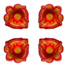 Floral Decorative Clay Diya for Diwali - Metallic Pink