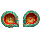 Round Decorative Clay Diya for Diwali - Turquoise Green