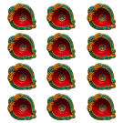 Heart Shaped Designer Clay Diya - Turquoise Green - Set of 12