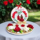 floral engagement ring platter with embroidery hoop art