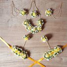 white-yellow fabric flower jewellery set for bride