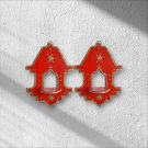 red jharokha style wooden wall mounted diya stand - set of 2 
