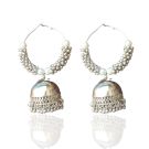 Oxidised Hoop Jhumkas Silver on white background

