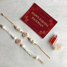 Peach Meenakari Pearl Rakhi for Brother and Bhabhi