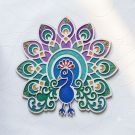 peacock wooden rangoli stencil with color filled