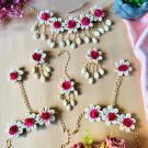 pink kaudi jewellery set for haldi - shell jewellery set