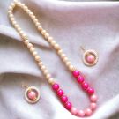 Pink Off-white Long Pearl Necklace Set for Women