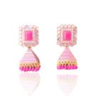 Pyramidal Engraved Jhumka Earrings with Studded Stones