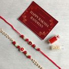red white meenakari rakhi set for bhaiya bhabhi