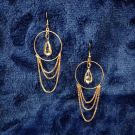 Rose Gold Hoop Earrings with Caged Crystal Drop and Chain Fringe