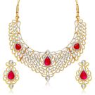 gold plated white kundan necklace set with red  accents
