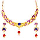 gold plated jewellery set - pink necklace set for girls and women