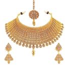 gold plated jalebi choker necklace set on white background