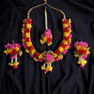 red-yellow artificial flower jewellery set for haldi