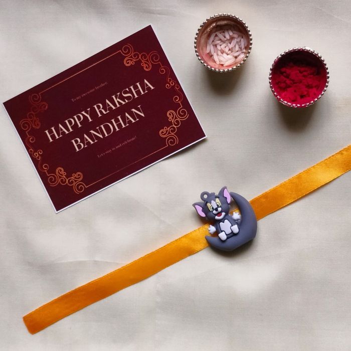 3D Tom and jerry rakhi with roli chawal and Rakshabandhan card 