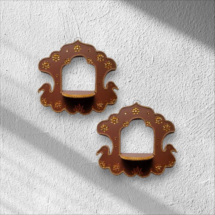 royal palace jharokha style wooden deepam stand hanging on wall 