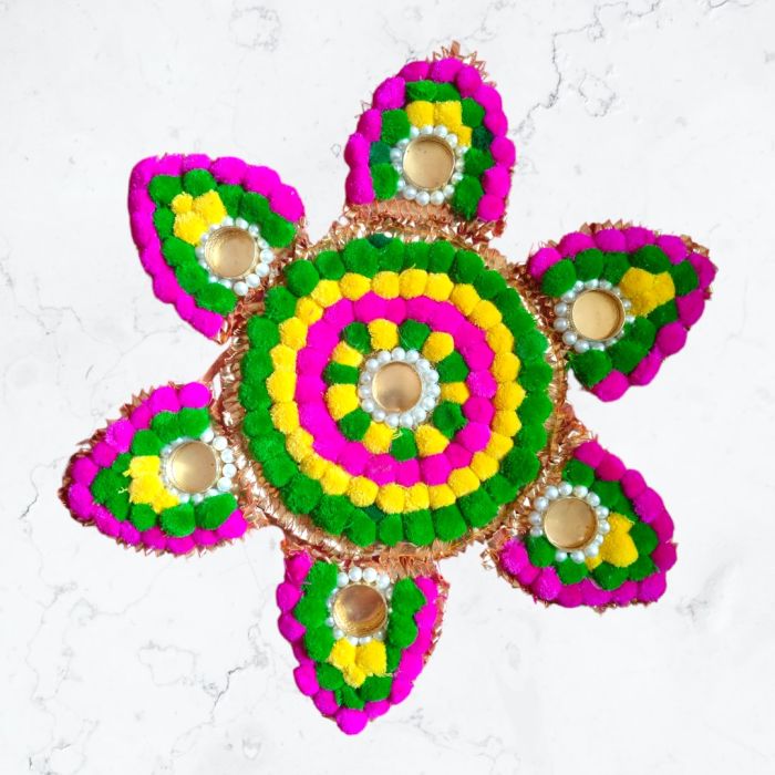 floral pompom rangoli - 7 pieces