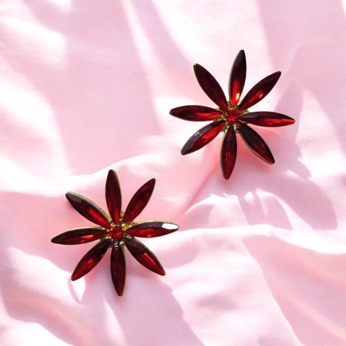 red floral stud earrings