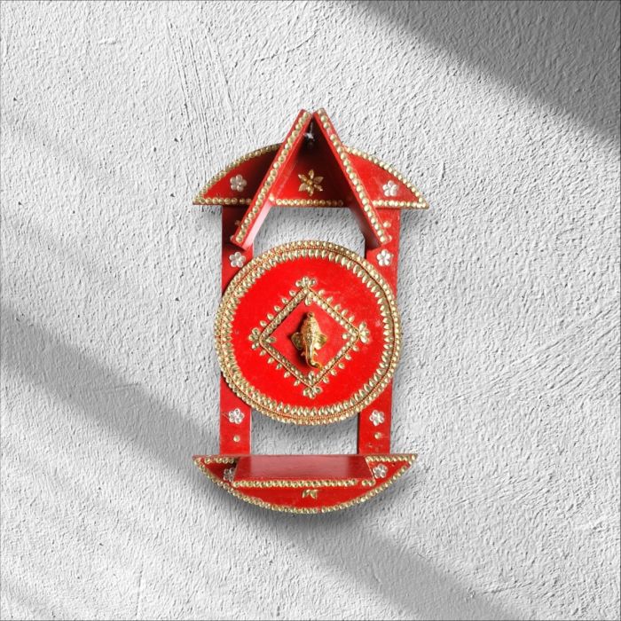 ganesha themed wooden wall mounted diya stand 