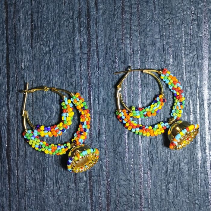 golden seedbead hoop earrings