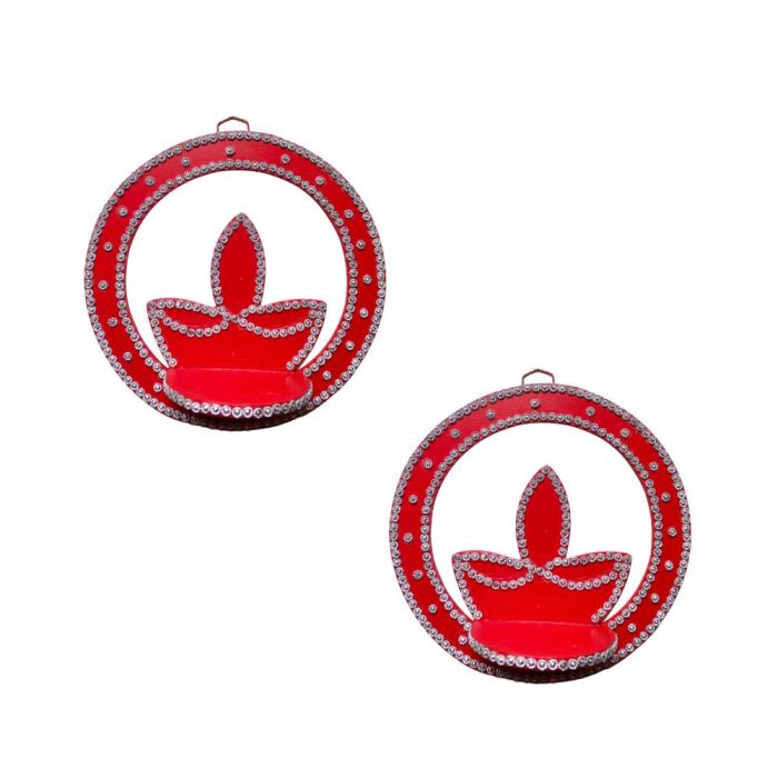 diya shaped wooden diya stand for wall on white background