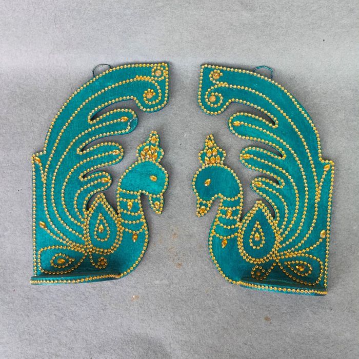 peacock wooden diya stand - set of 2