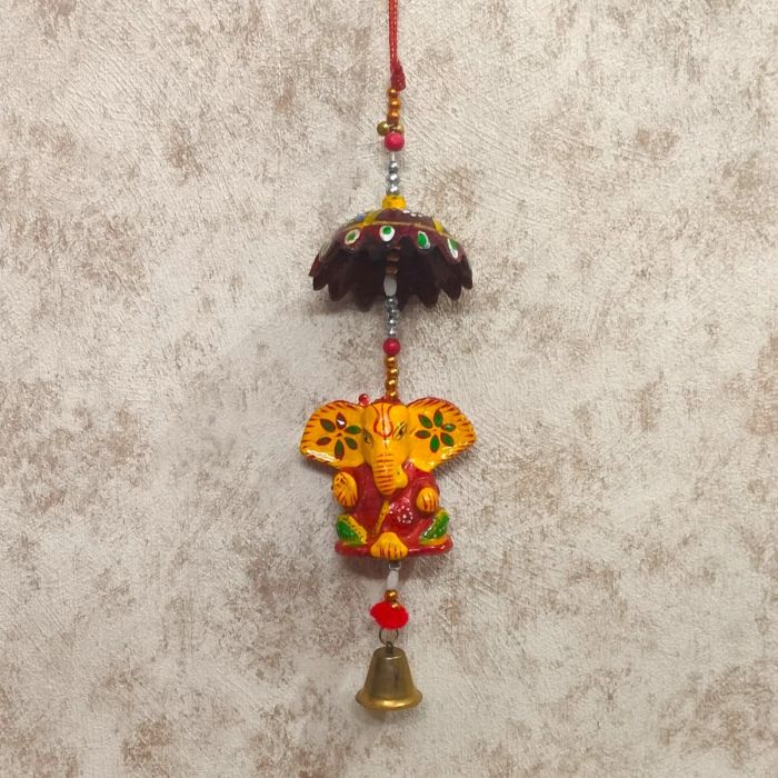 ganesha with umbrella wall hanging cum windchime 