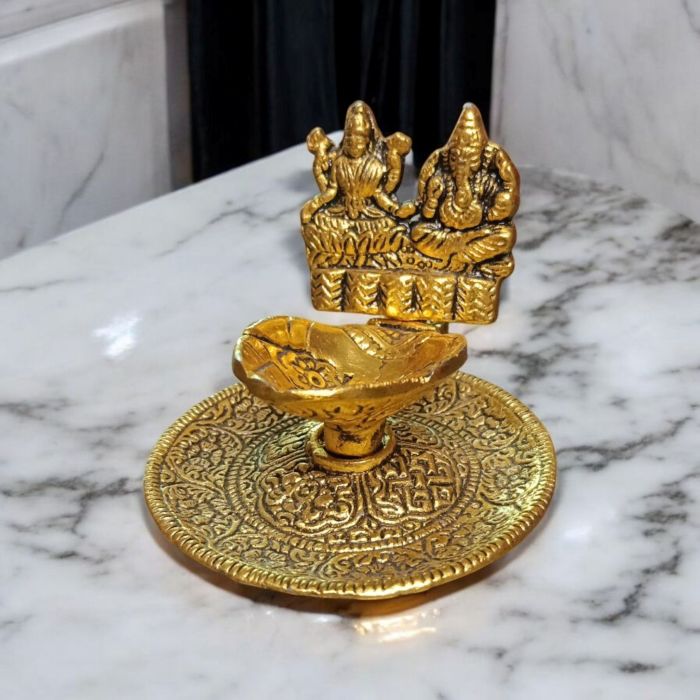 oxidized metal diya - golden