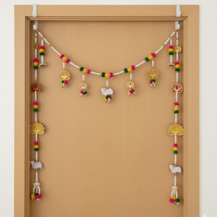 pichwai cow toran with door side hangings on main door 