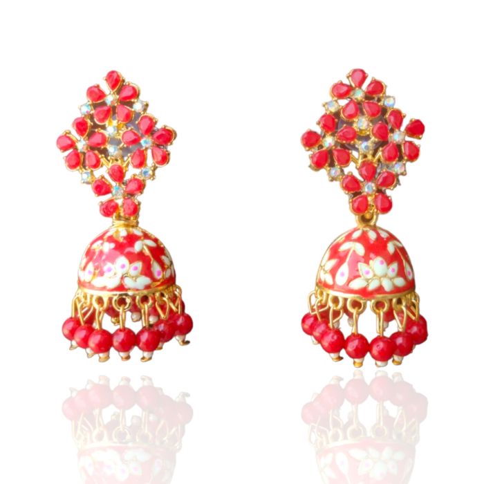 red meenakari jhumka