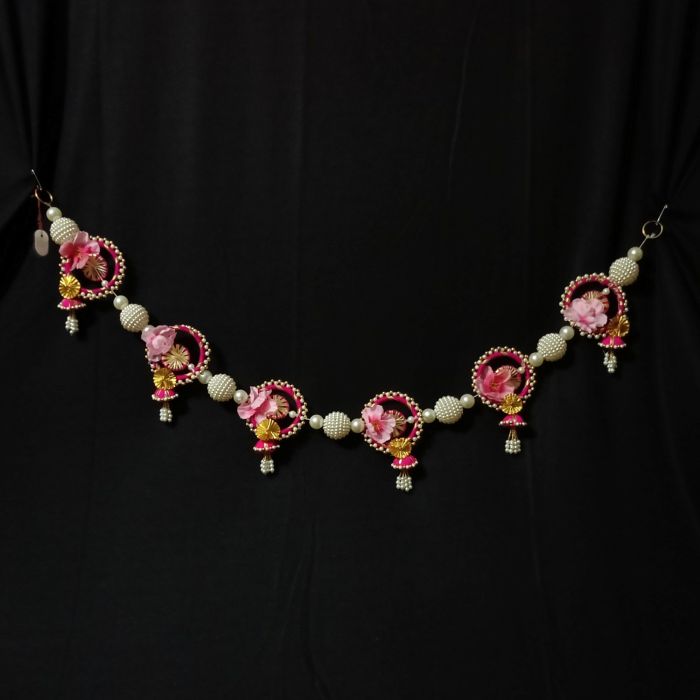Pink floral toran - pearl toran