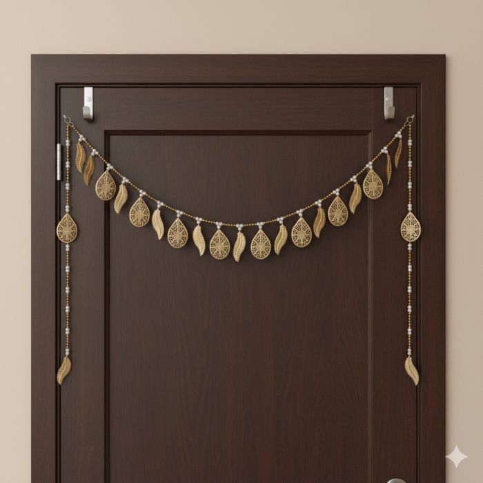 leaf metal toran with door side hangings 
