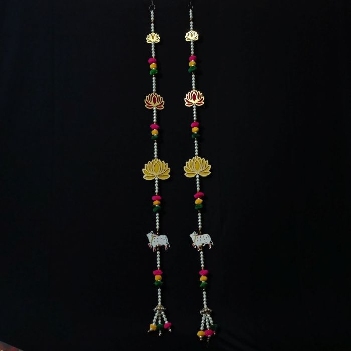 cow pichwai, lotus and pompom door side hangings 