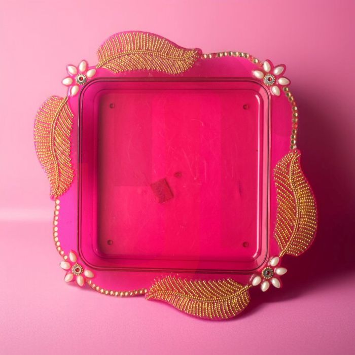 pink decorative acrylic platter on pink base