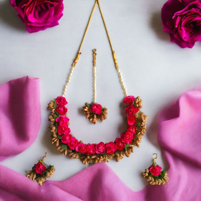 pink flower jewellery set - lifestyle image