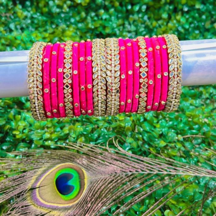 Pink silk thread bangle set