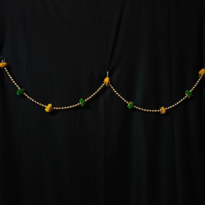 pompom toran with golden beads - minimal toran