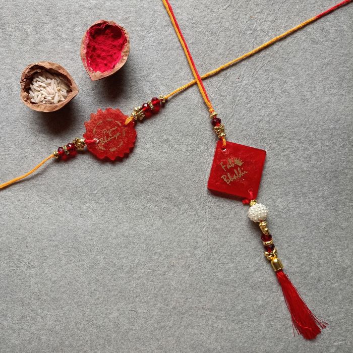 red resin rakhi for bhaiya bhaiya