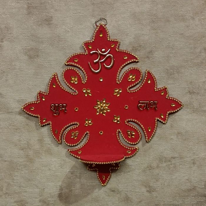 shubh labh om wooden wall mounted diya stand