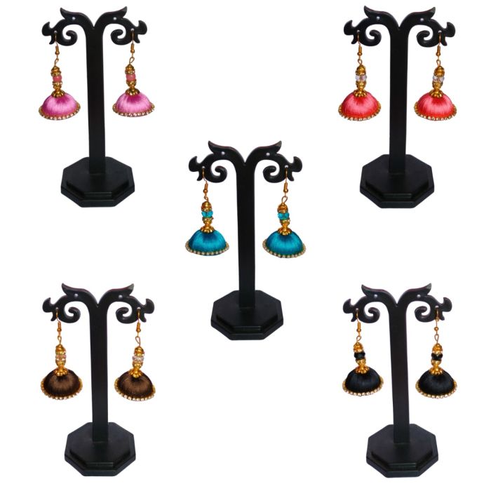 silk thread jhumka earrings - 5 shades - pink