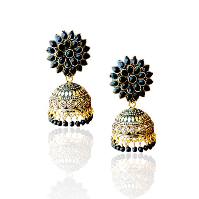 engraved meenakari earrings - jhumki earrings - black jhumki