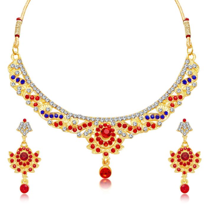 sukkhi's gold plated necklace set | golden necklace set for women with red stone
