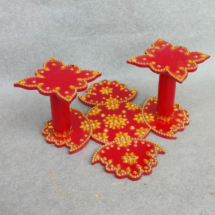 wooden diya stand - front view