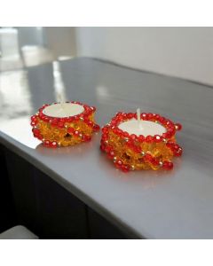 red yellow crystal beaded tealight candle holder